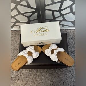 Mata Shoes White Bow Knot Slide Sandals